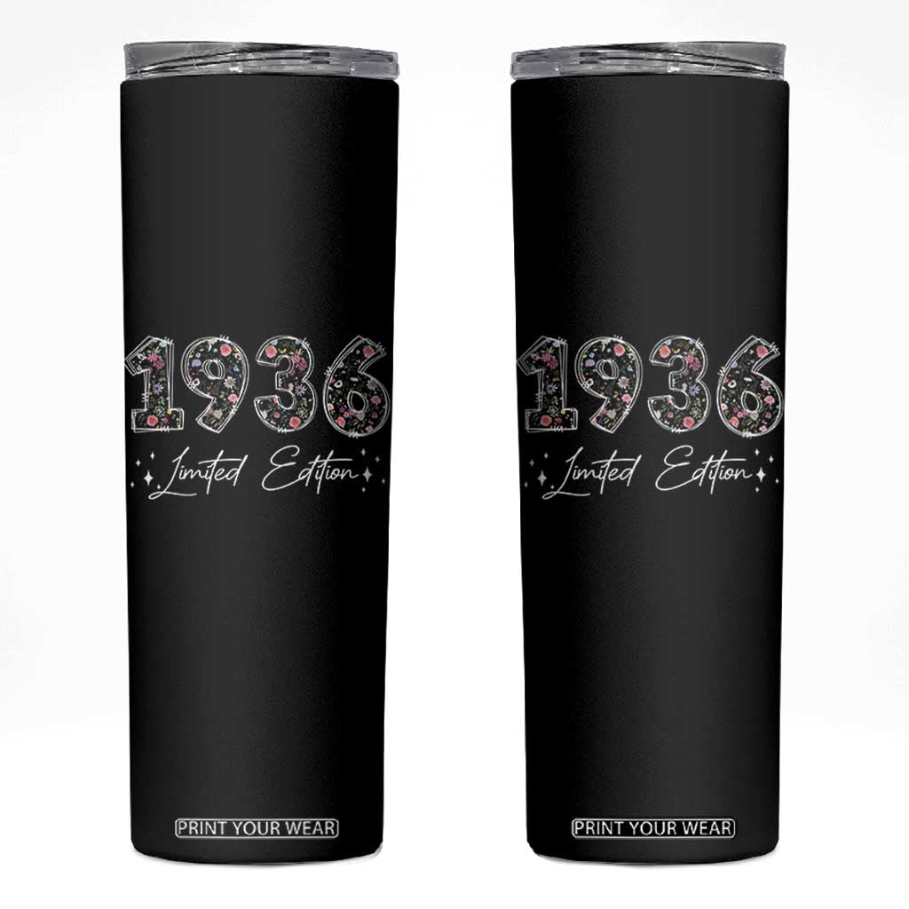 90th Birthday Skinny Tumbler Floral 1936 90 Year Old Birthday Gifts For Women TS10 Black Print Your Wear