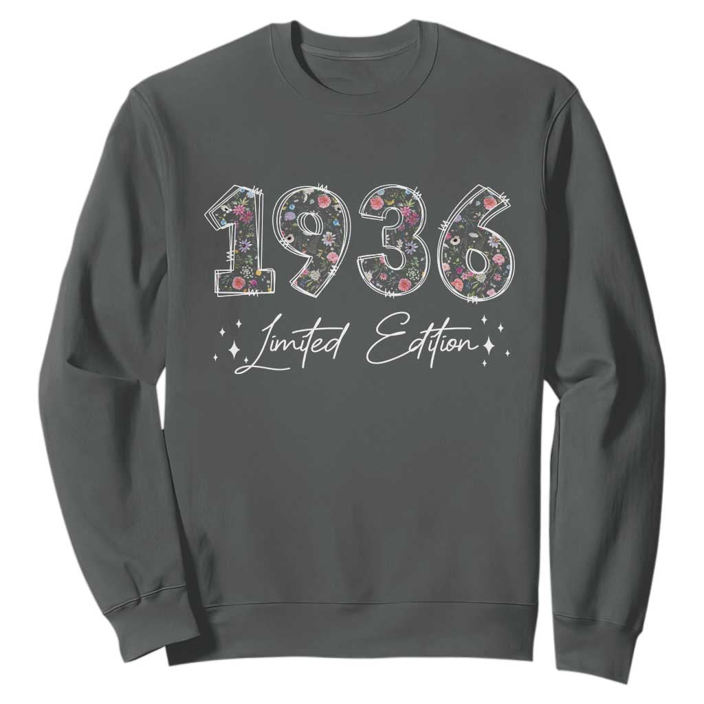 90th Birthday Sweatshirt Floral 1936 90 Year Old Birthday Gifts For Women TS10 Dark Heather Print Your Wear