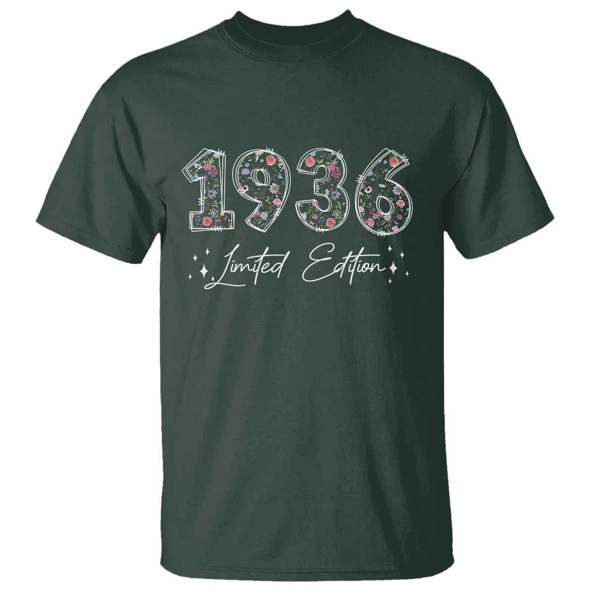90th Birthday T Shirt Floral 1936 90 Year Old Birthday Gifts For Women TS10 Dark Forest Green Print Your Wear