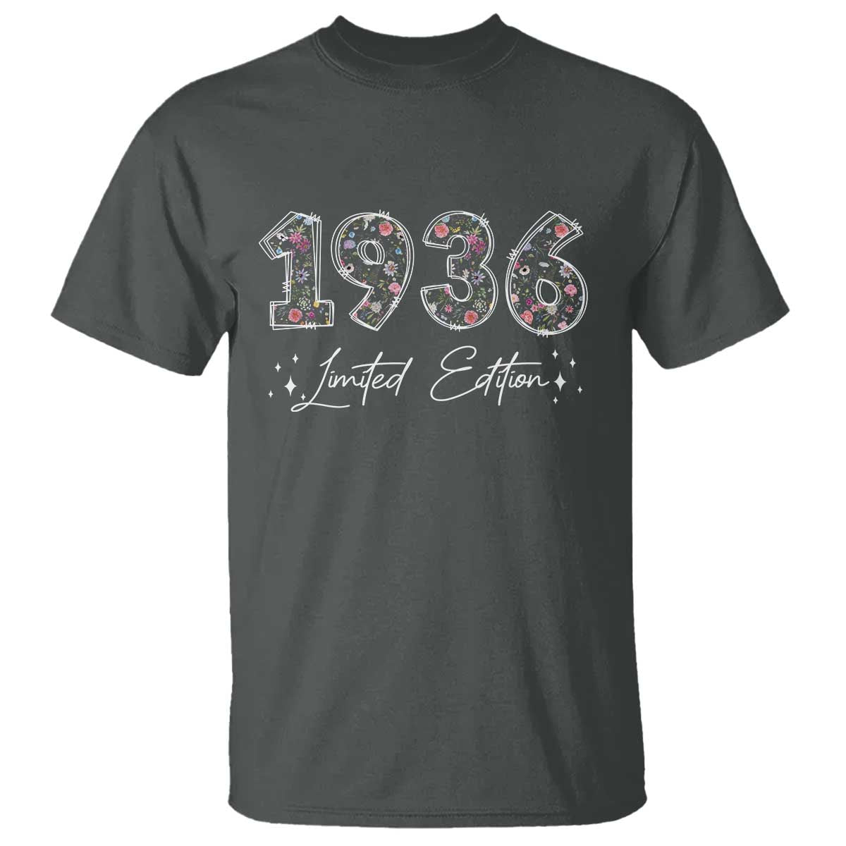 90th Birthday T Shirt Floral 1936 90 Year Old Birthday Gifts For Women TS10 Dark Heather Print Your Wear