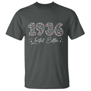 90th Birthday T Shirt Floral 1936 90 Year Old Birthday Gifts For Women TS10 Dark Heather Print Your Wear