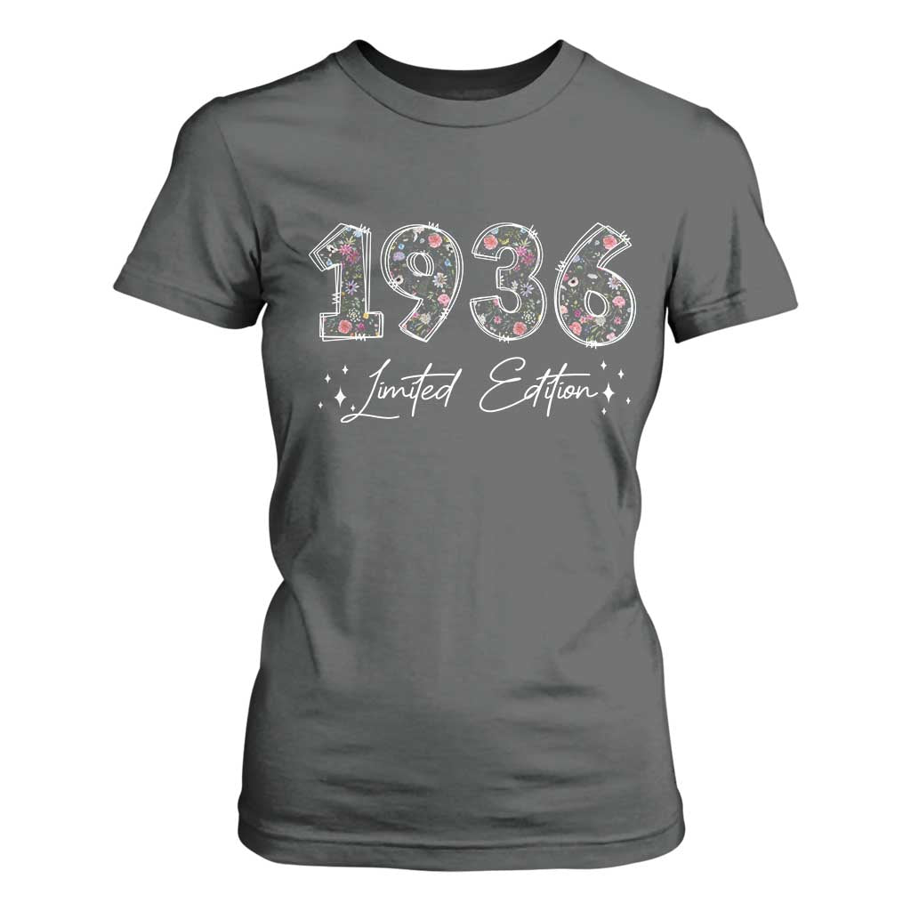 90th Birthday T Shirt For Women Floral 1936 90 Year Old Birthday Gifts For Women TS10 Dark Heather Print Your Wear