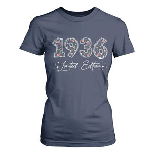 90th Birthday T Shirt For Women Floral 1936 90 Year Old Birthday Gifts For Women TS10 Navy Print Your Wear