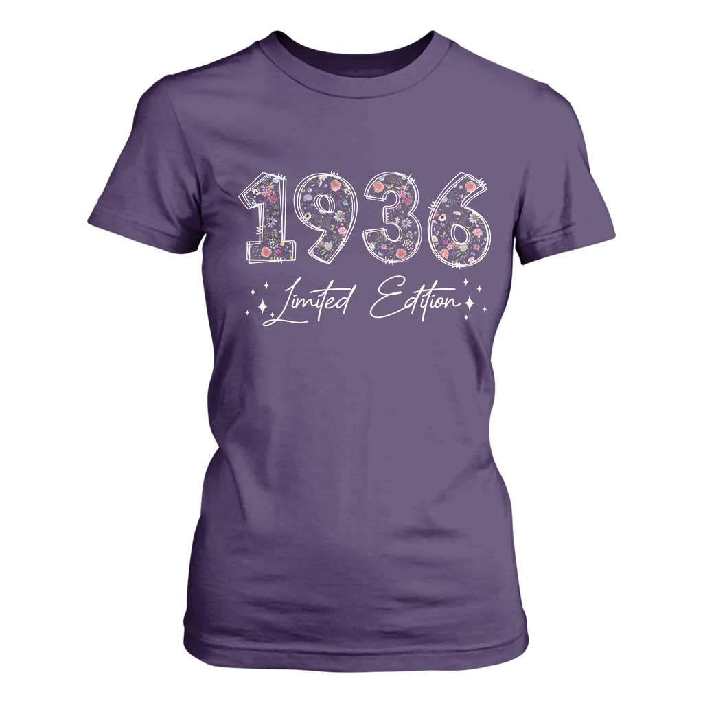 90th Birthday T Shirt For Women Floral 1936 90 Year Old Birthday Gifts For Women TS10 Purple Print Your Wear