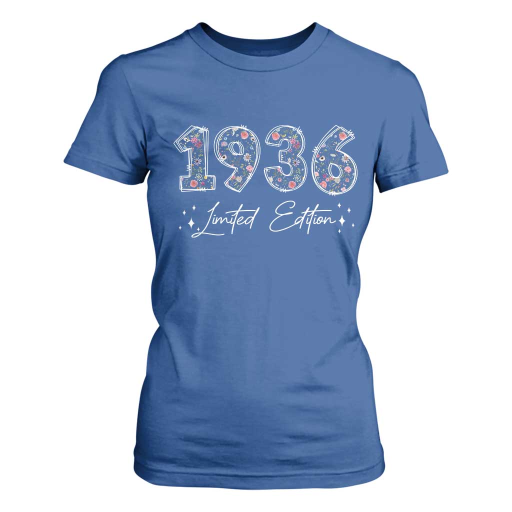 90th Birthday T Shirt For Women Floral 1936 90 Year Old Birthday Gifts For Women TS10 Royal Blue Print Your Wear