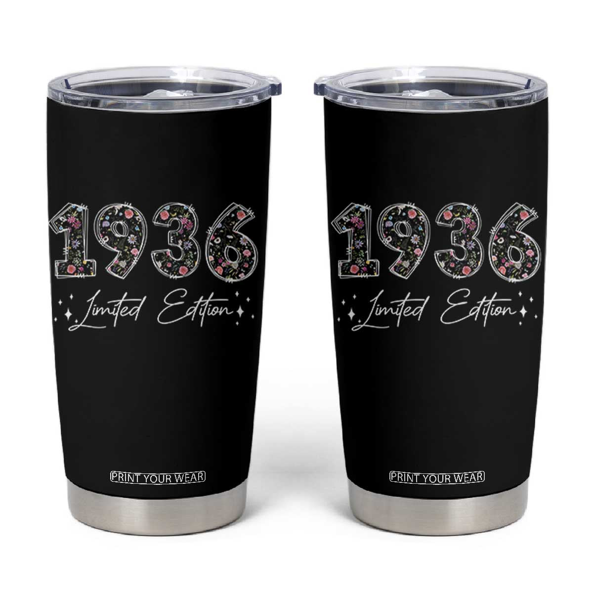 90th Birthday Tumbler Cup Floral 1936 90 Year Old Birthday Gifts For Women TS10 Black Print Your Wear