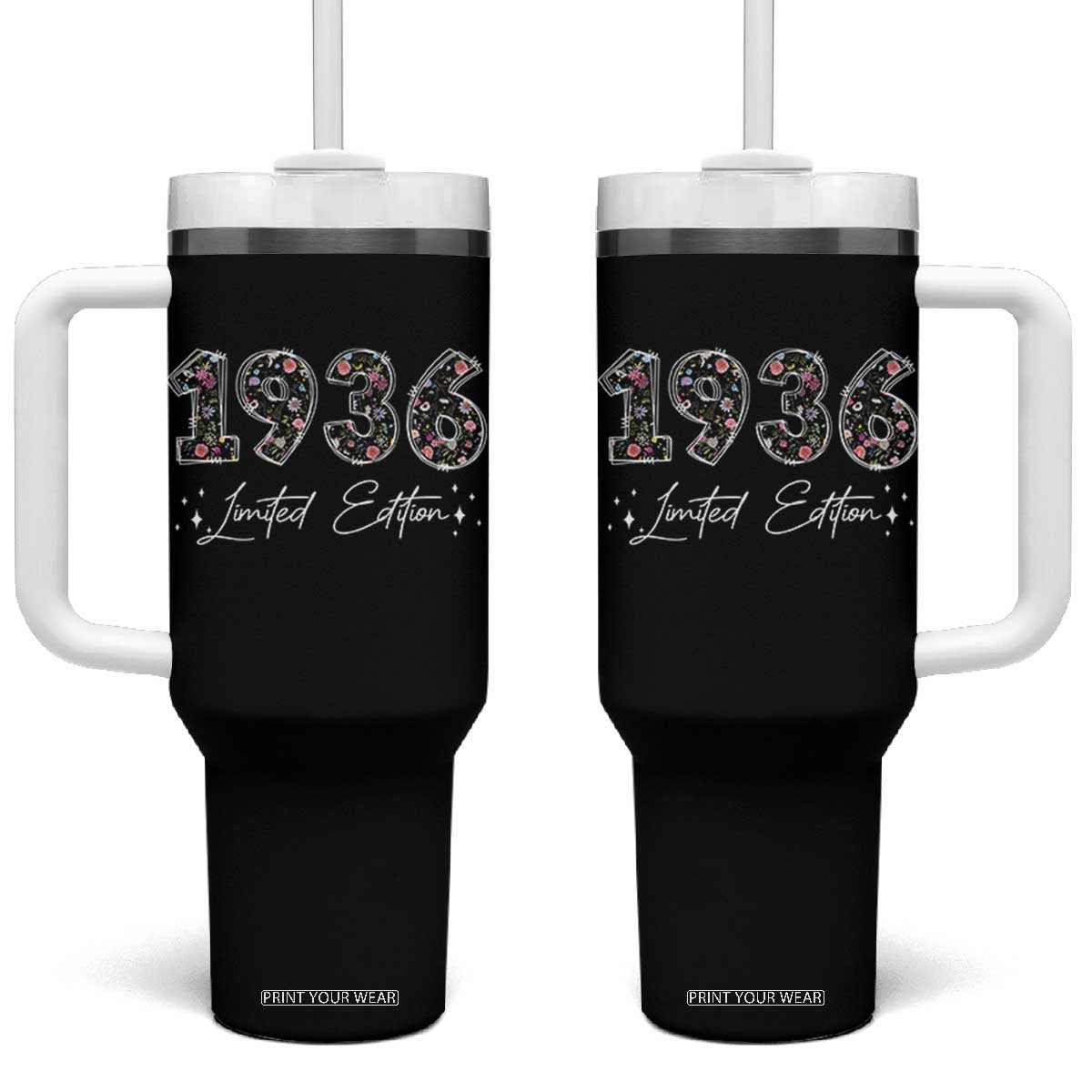 90th Birthday Tumbler With Handle Floral 1936 90 Year Old Birthday Gifts For Women TS10 One Size: 40 oz Black Print Your Wear