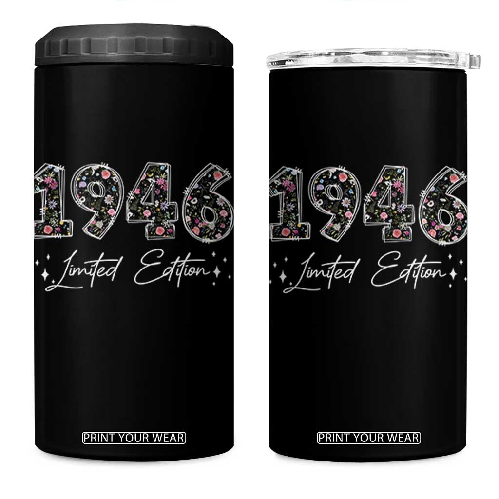 80th Birthday 4 in 1 Can Cooler Tumbler Floral 1946 80 Year Old Birthday Gifts For Women TS10 One Size: 16 oz Black Print Your Wear