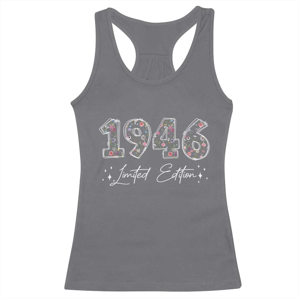 80th Birthday Racerback Tank Top Floral 1946 80 Year Old Birthday Gifts For Women TS10 Charcoal Print Your Wear
