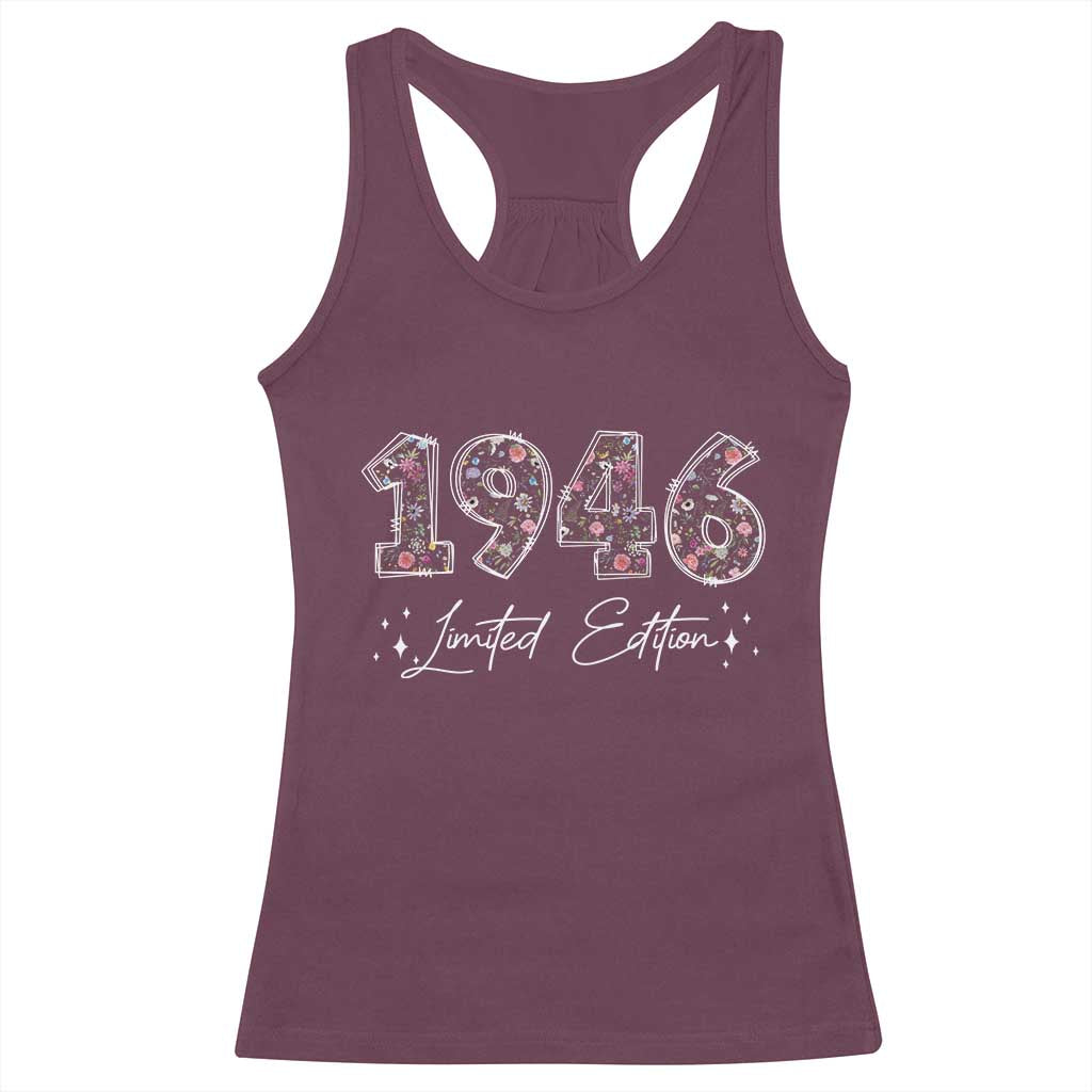 80th Birthday Racerback Tank Top Floral 1946 80 Year Old Birthday Gifts For Women TS10 Maroon Print Your Wear