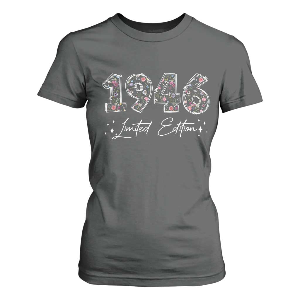 80th Birthday T Shirt For Women Floral 1946 80 Year Old Birthday Gifts For Women TS10 Dark Heather Print Your Wear