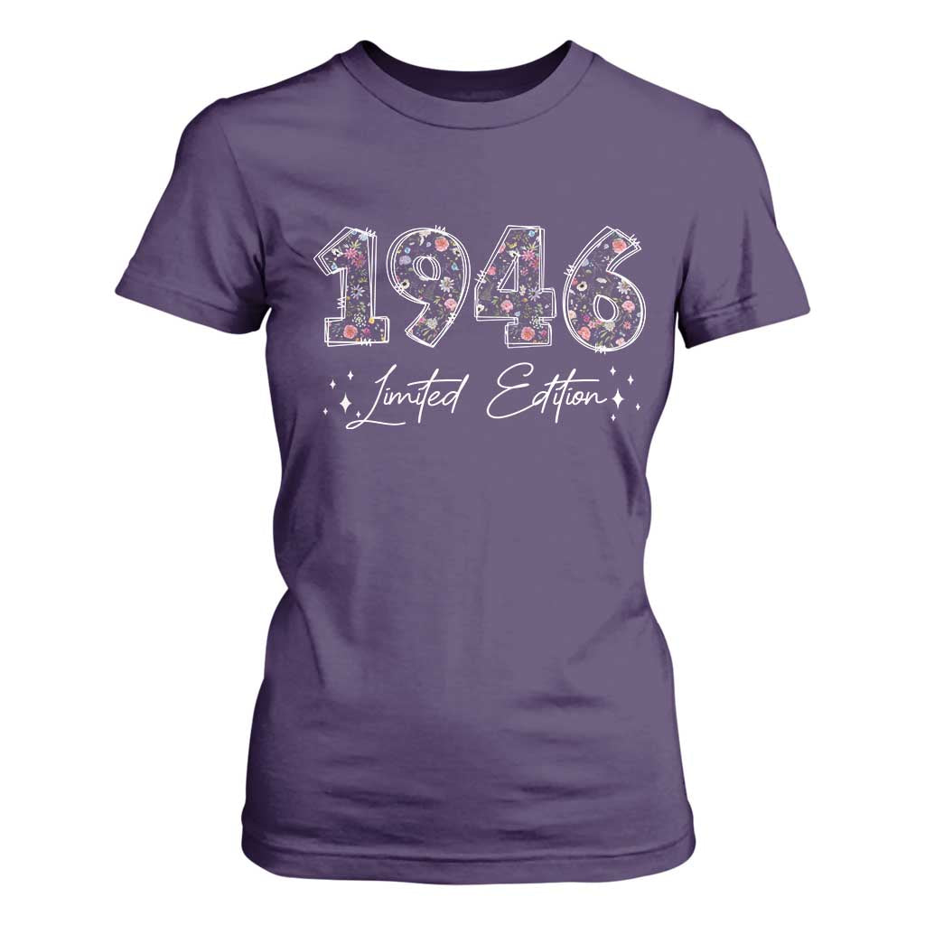 80th Birthday T Shirt For Women Floral 1946 80 Year Old Birthday Gifts For Women TS10 Purple Print Your Wear
