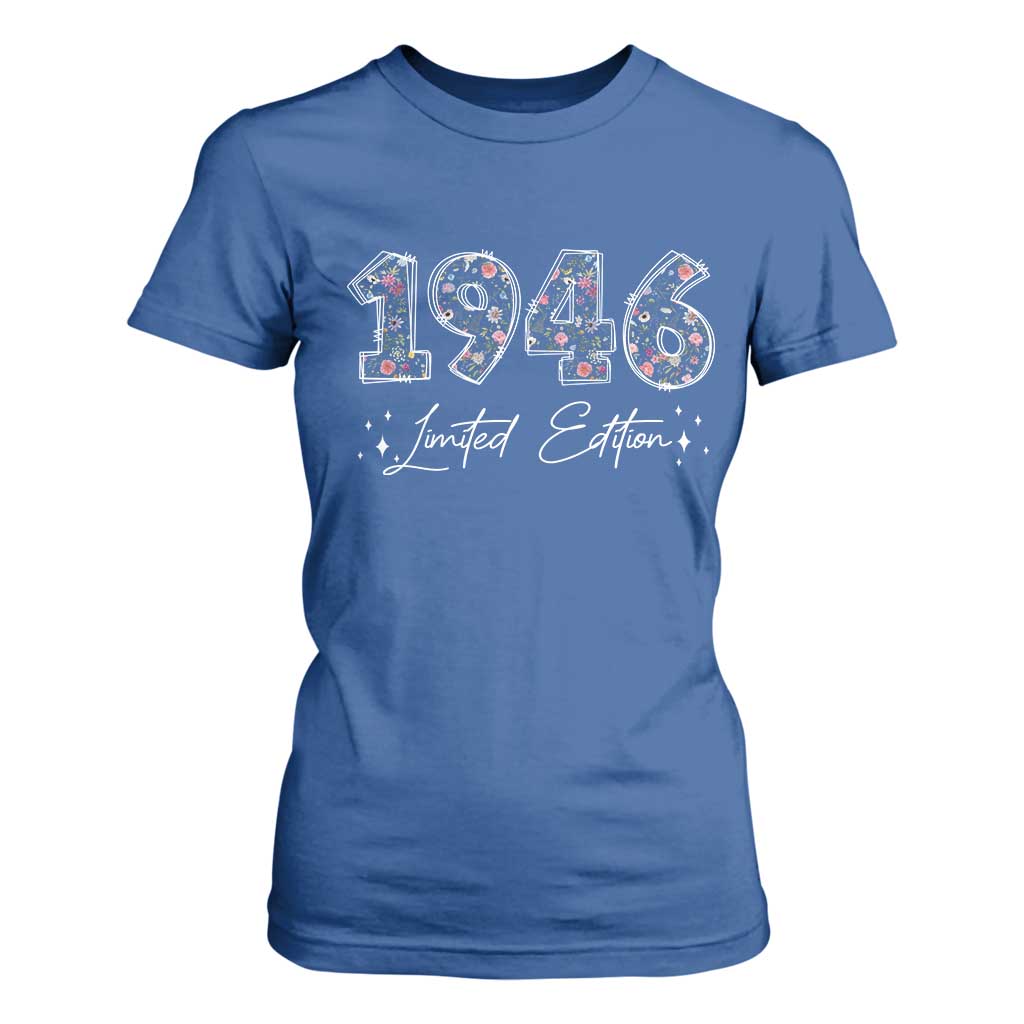 80th Birthday T Shirt For Women Floral 1946 80 Year Old Birthday Gifts For Women TS10 Royal Blue Print Your Wear