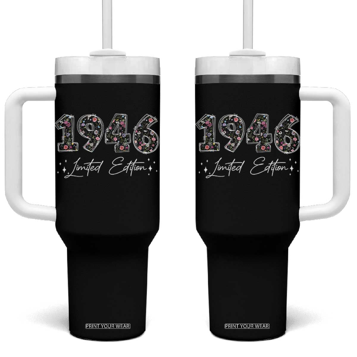 80th Birthday Tumbler With Handle Floral 1946 80 Year Old Birthday Gifts For Women TS10 One Size: 40 oz Black Print Your Wear