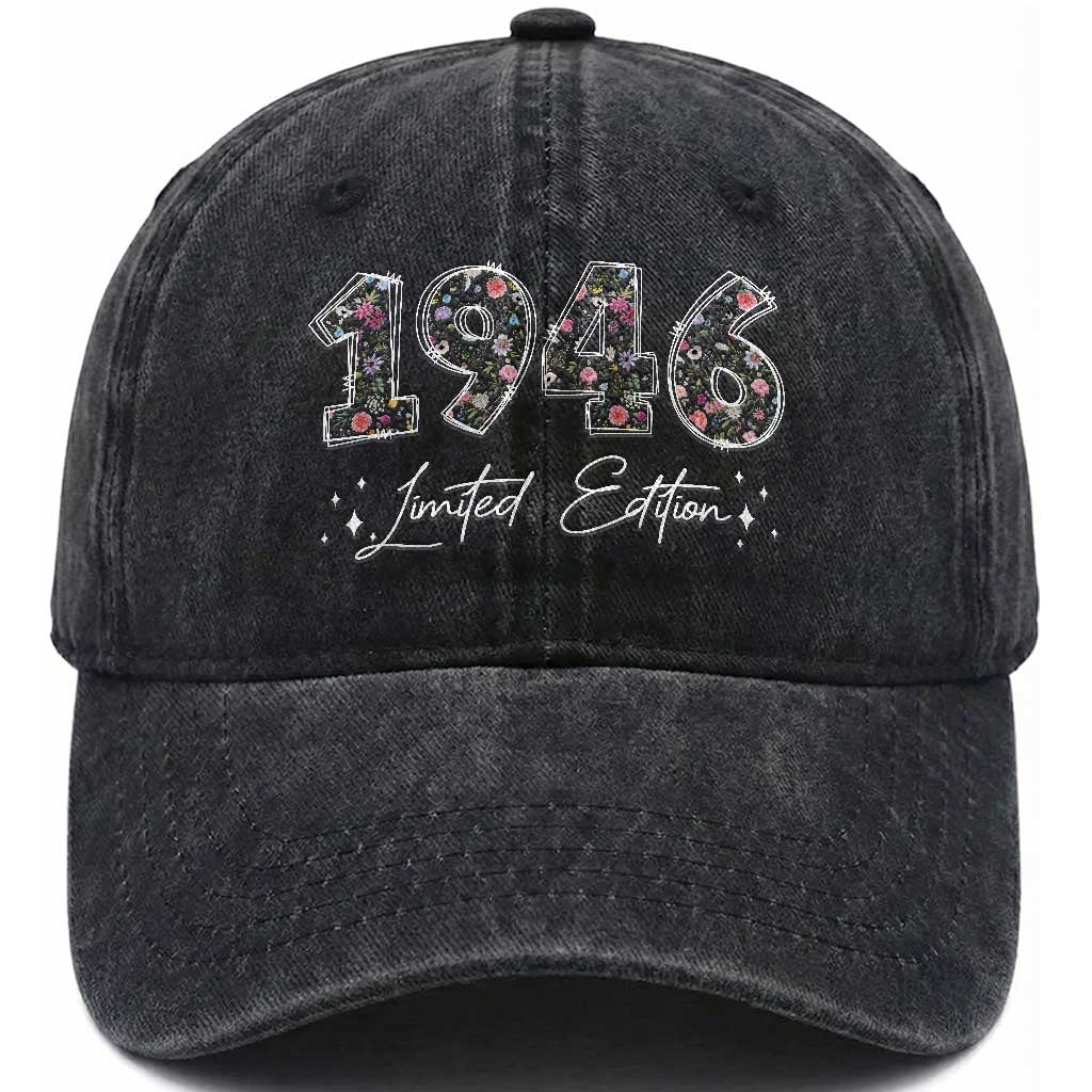 80th Birthday Washed Cotton Baseball Cap Floral 1946 80 Year Old Birthday Gifts For Women TS10 Print Your Wear