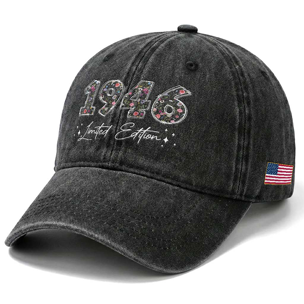 80th Birthday Washed Cotton Baseball Cap Floral 1946 80 Year Old Birthday Gifts For Women TS10 Print Your Wear