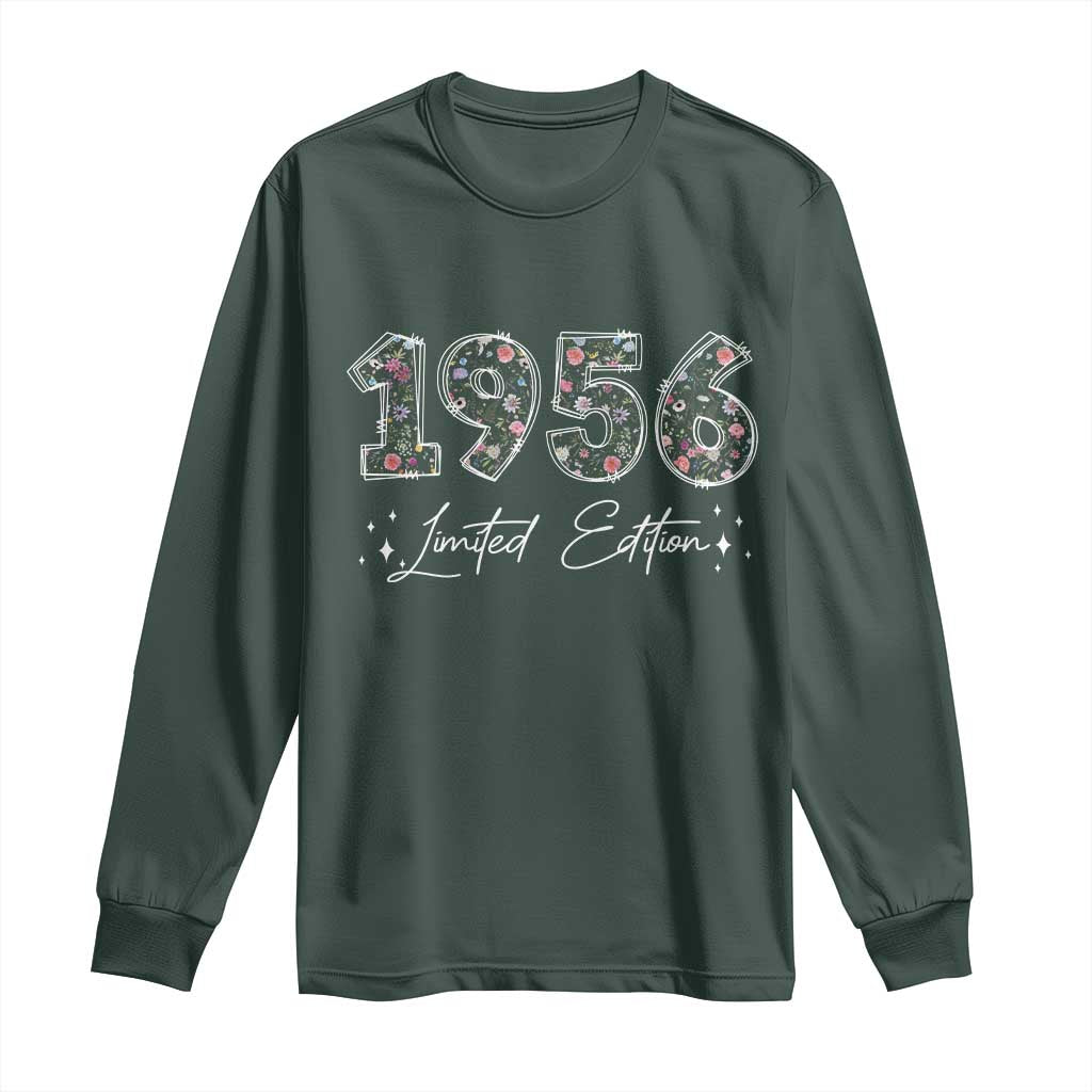 70th Birthday Long Sleeve Shirt Floral 1956 70 Year Old Birthday Gifts For Women TS10 Dark Forest Green Print Your Wear