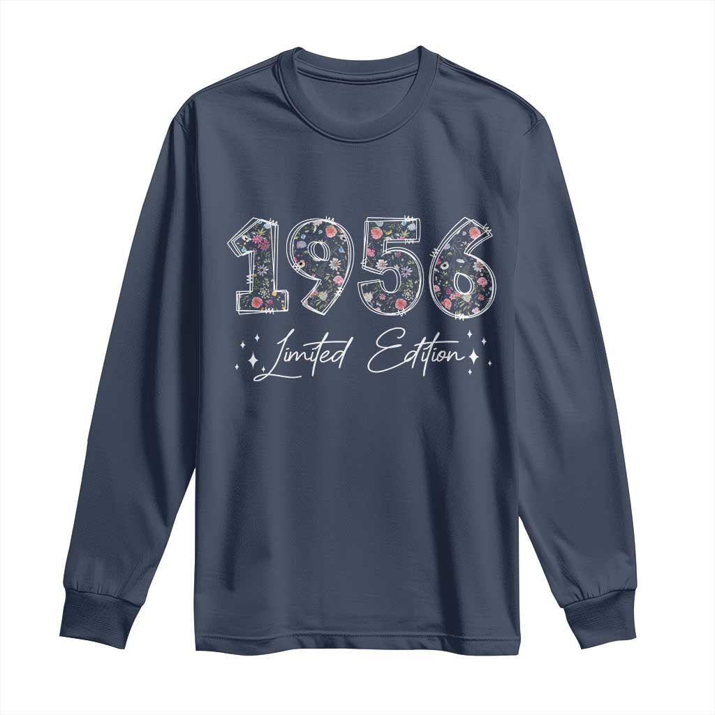 70th Birthday Long Sleeve Shirt Floral 1956 70 Year Old Birthday Gifts For Women TS10 Navy Print Your Wear