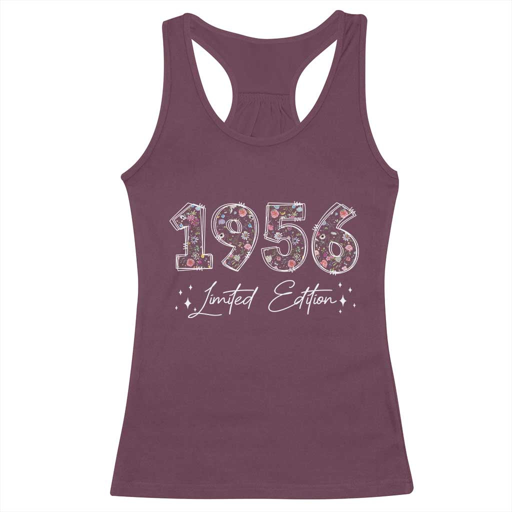 70th Birthday Racerback Tank Top Floral 1956 70 Year Old Birthday Gifts For Women TS10 Maroon Print Your Wear