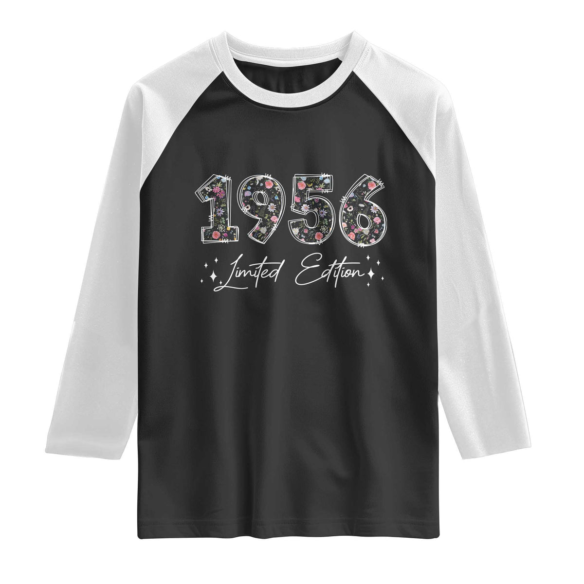70th Birthday Raglan Shirt Floral 1956 70 Year Old Birthday Gifts For Women TS10 Black White Print Your Wear