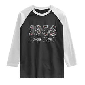 70th Birthday Raglan Shirt Floral 1956 70 Year Old Birthday Gifts For Women TS10 Black White Print Your Wear