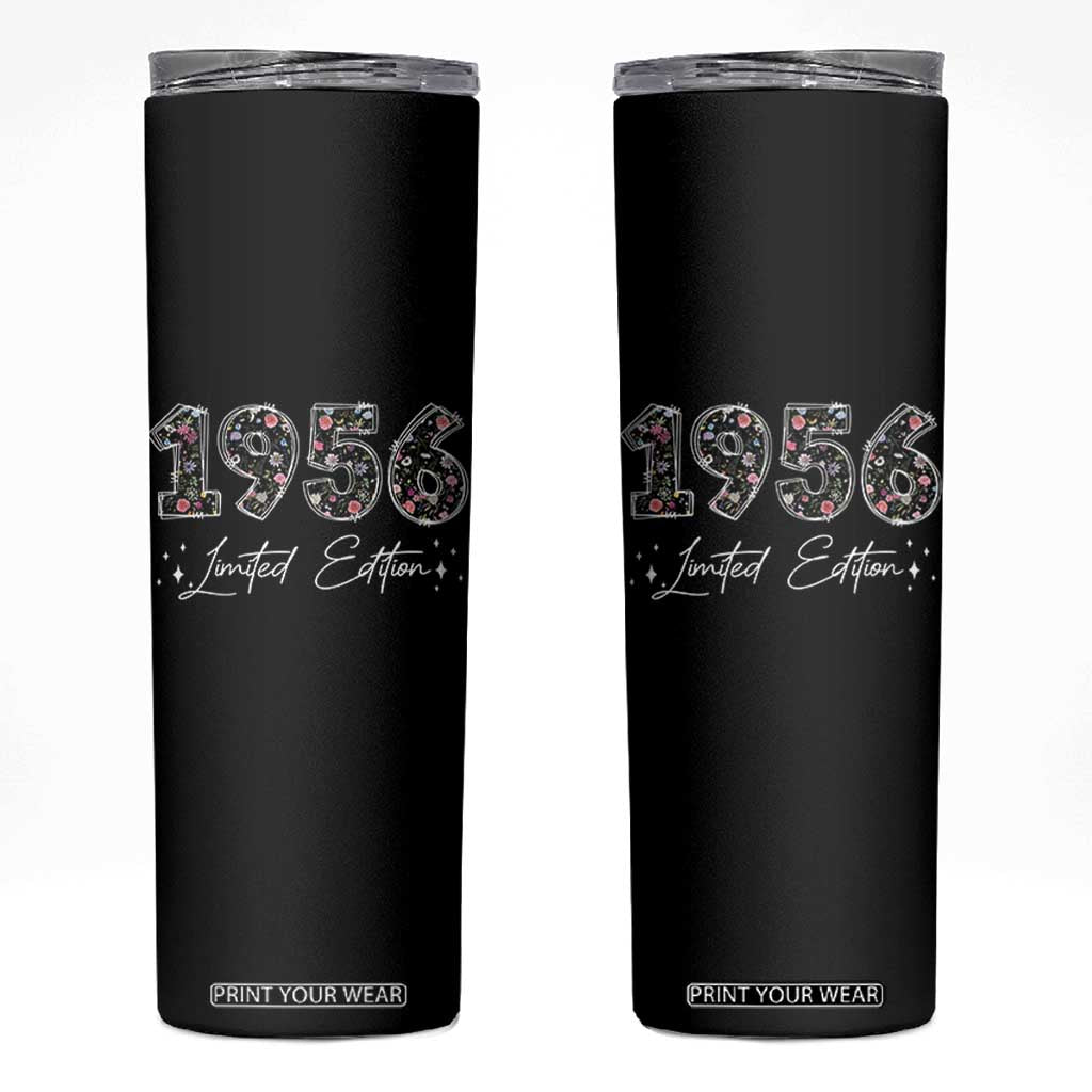 70th Birthday Skinny Tumbler Floral 1956 70 Year Old Birthday Gifts For Women TS10 Black Print Your Wear