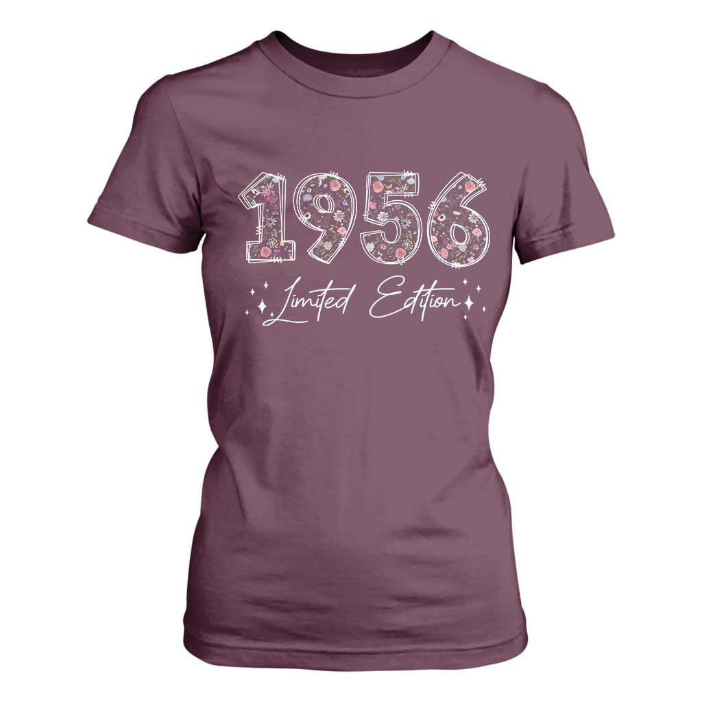 70th Birthday T Shirt For Women Floral 1956 70 Year Old Birthday Gifts For Women TS10 Maroon Print Your Wear