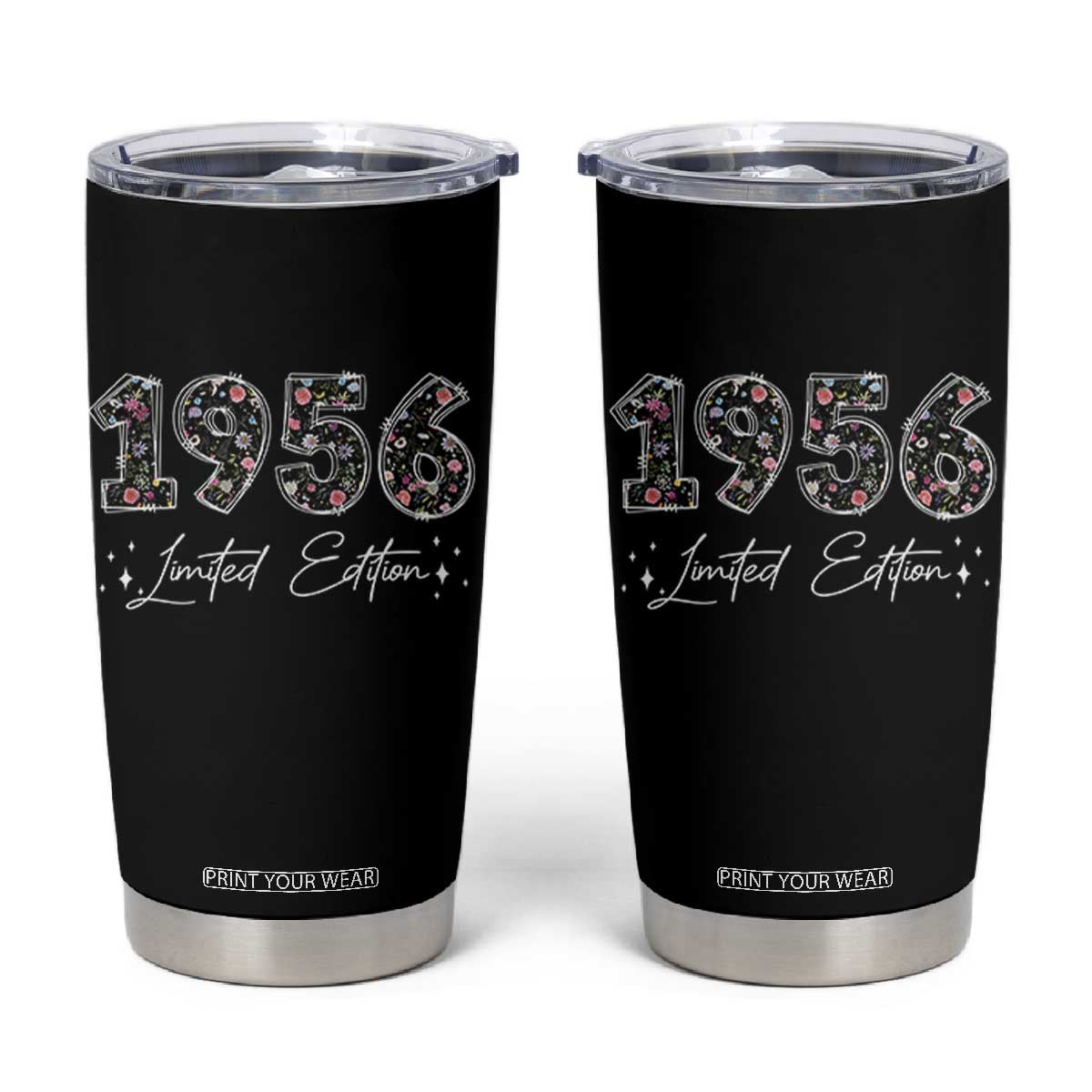 70th Birthday Tumbler Cup Floral 1956 70 Year Old Birthday Gifts For Women TS10 Black Print Your Wear