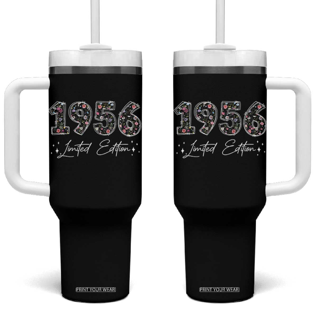 70th Birthday Tumbler With Handle Floral 1956 70 Year Old Birthday Gifts For Women TS10 One Size: 40 oz Black Print Your Wear