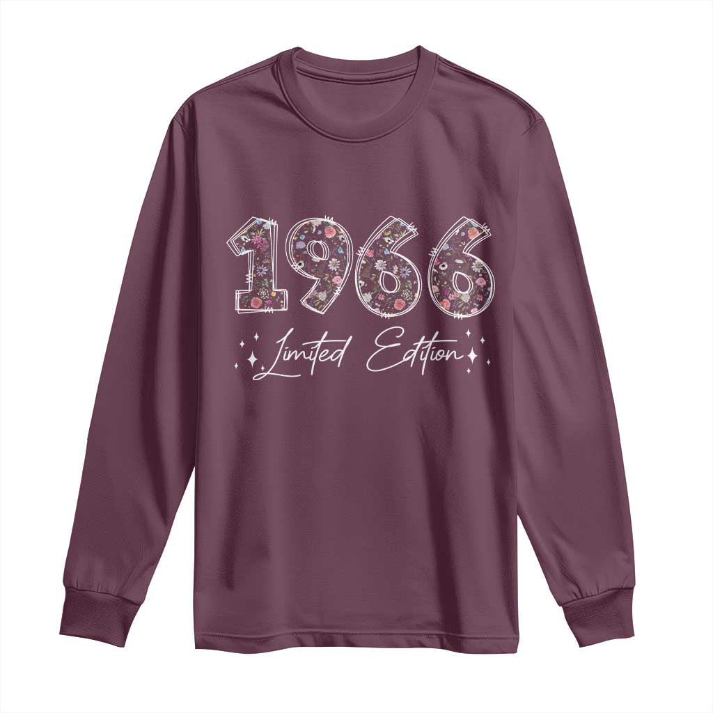 60th Birthday Long Sleeve Shirt Floral 1966 60 Year Old Birthday Gifts For Women TS10 Maroon Print Your Wear