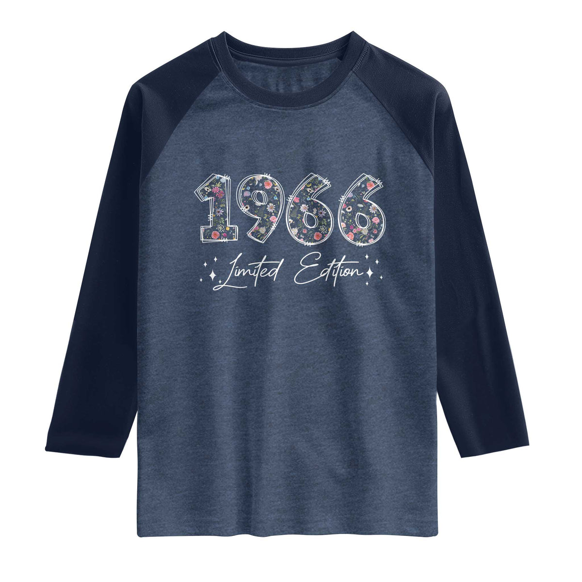 60th Birthday Raglan Shirt Floral 1966 60 Year Old Birthday Gifts For Women TS10 Heather Denim Navy Print Your Wear