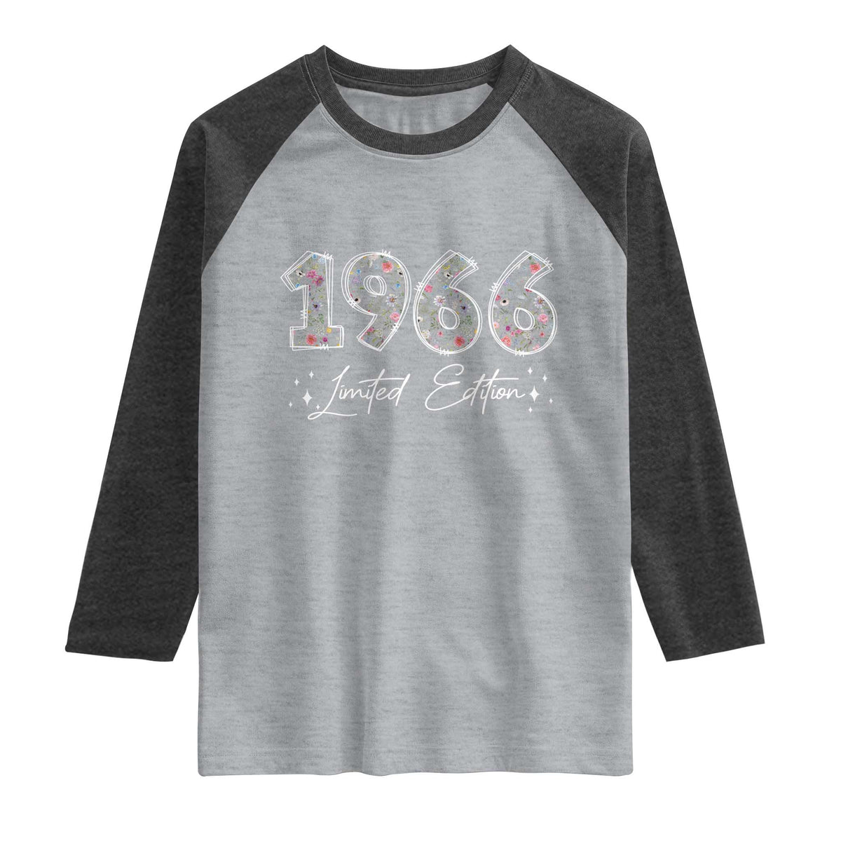 60th Birthday Raglan Shirt Floral 1966 60 Year Old Birthday Gifts For Women TS10 Heather Gray Heather Charcoal Print Your Wear