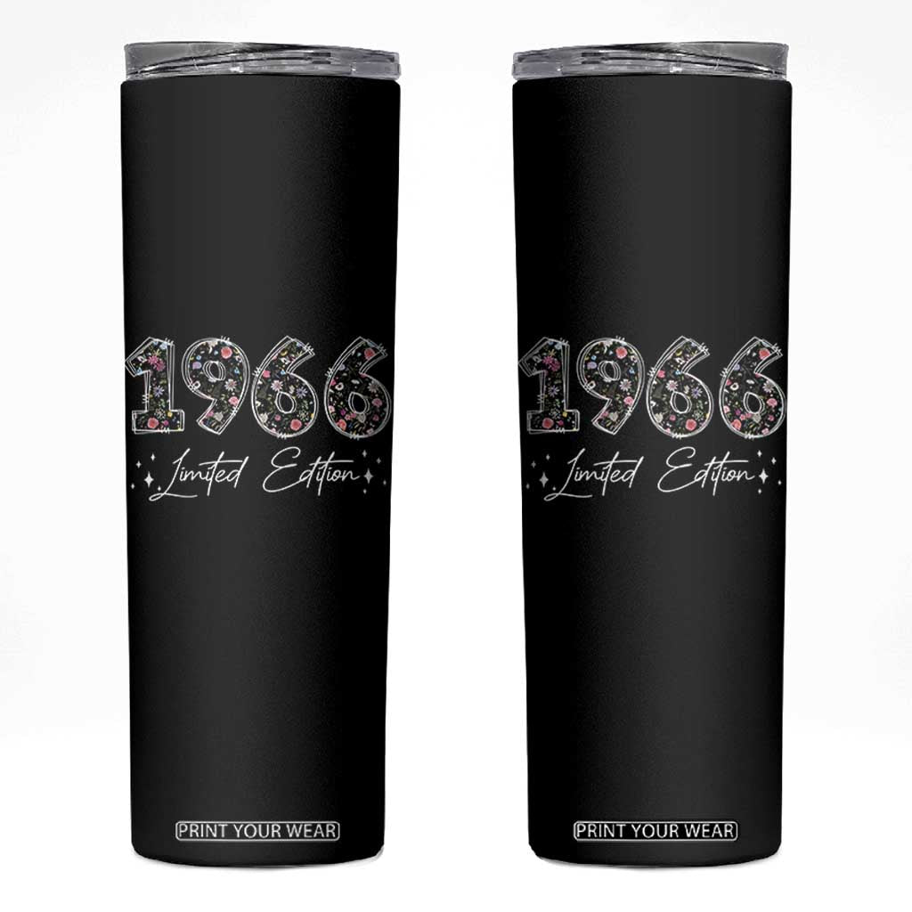 60th Birthday Skinny Tumbler Floral 1966 60 Year Old Birthday Gifts For Women TS10 Black Print Your Wear
