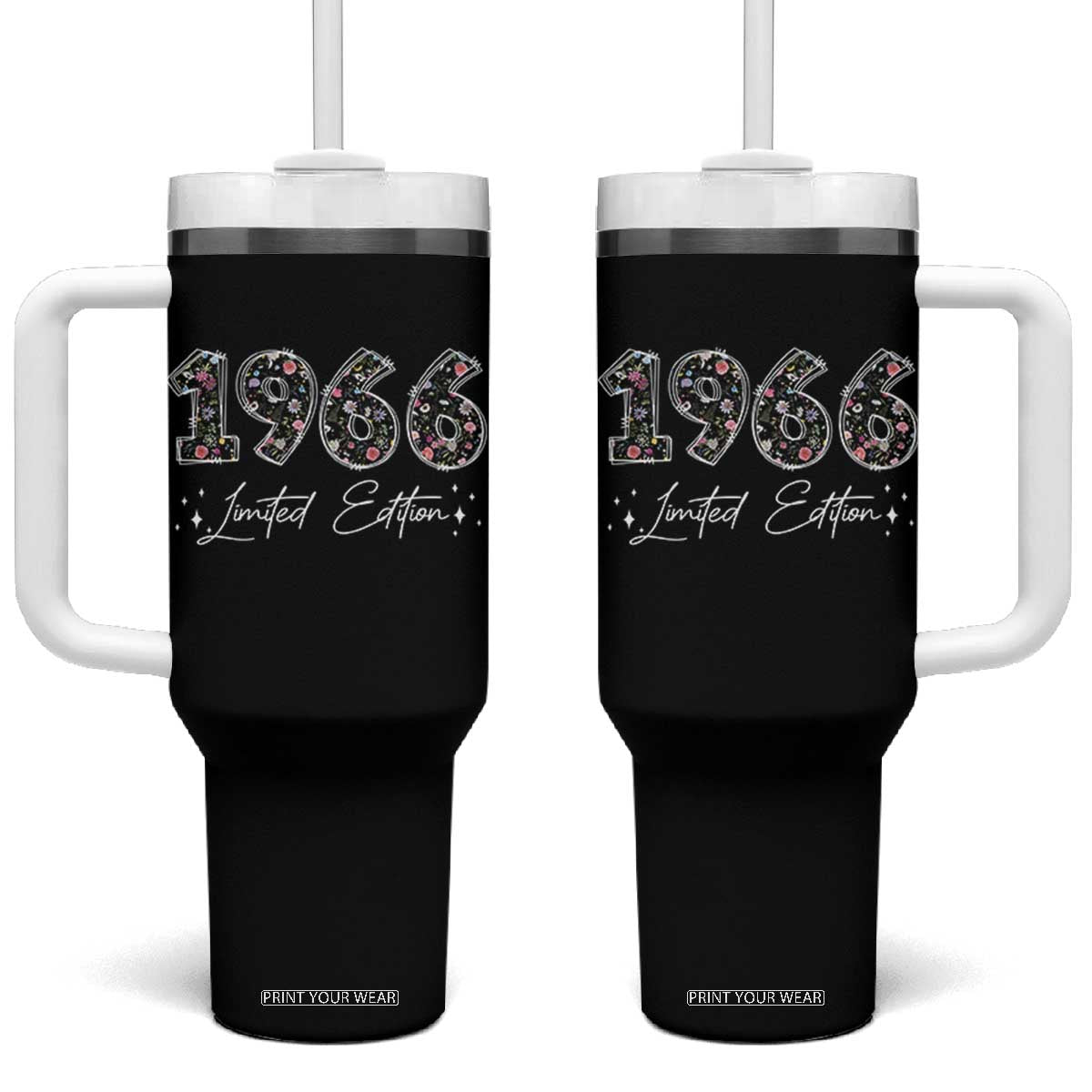 60th Birthday Tumbler With Handle Floral 1966 60 Year Old Birthday Gifts For Women TS10 One Size: 40 oz Black Print Your Wear