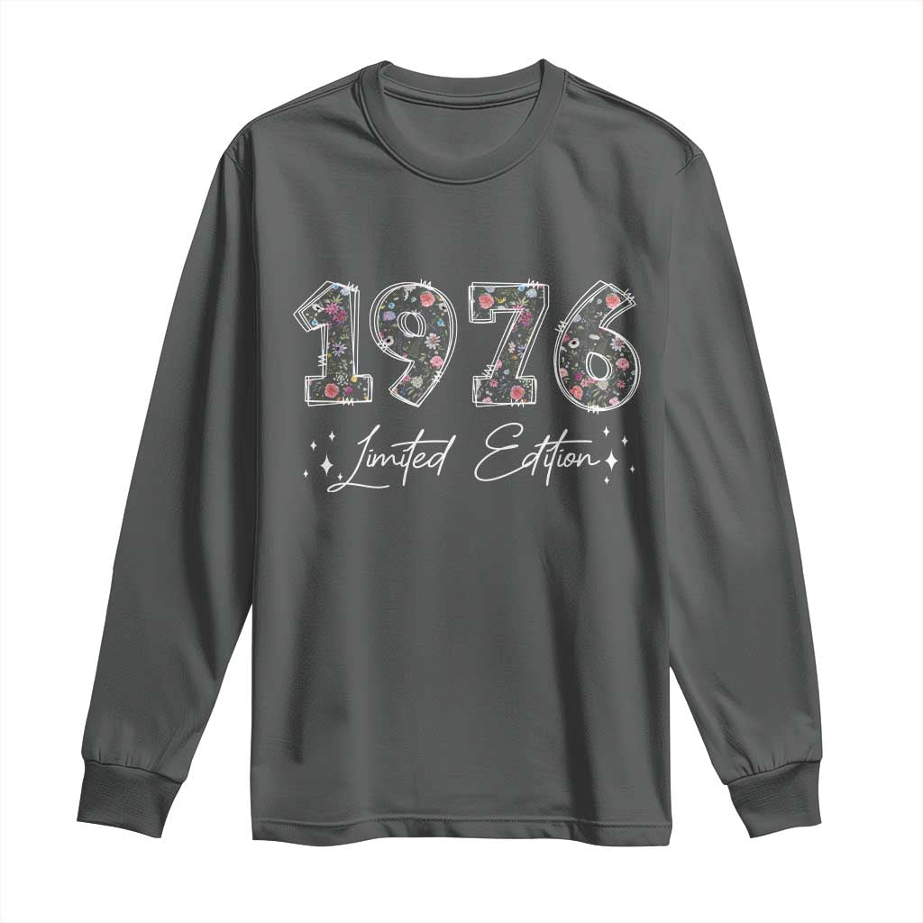 50th Birthday Long Sleeve Shirt Floral 1976 50 Year Old Birthday Gifts For Women TS10 Dark Heather Print Your Wear