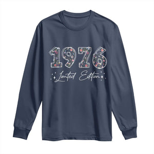 50th Birthday Long Sleeve Shirt Floral 1976 50 Year Old Birthday Gifts For Women TS10 Navy Print Your Wear