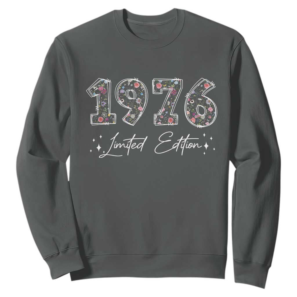 50th Birthday Sweatshirt Floral 1976 50 Year Old Birthday Gifts For Women TS10 Dark Heather Print Your Wear