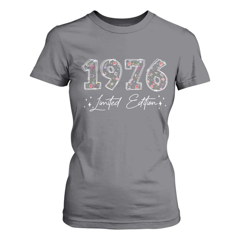 50th Birthday T Shirt For Women Floral 1976 50 Year Old Birthday Gifts For Women TS10 Charcoal Print Your Wear