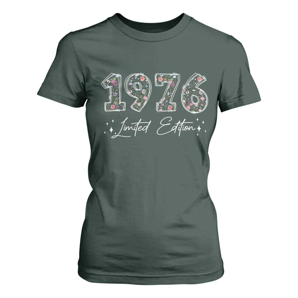 50th Birthday T Shirt For Women Floral 1976 50 Year Old Birthday Gifts For Women TS10 Dark Forest Green Print Your Wear