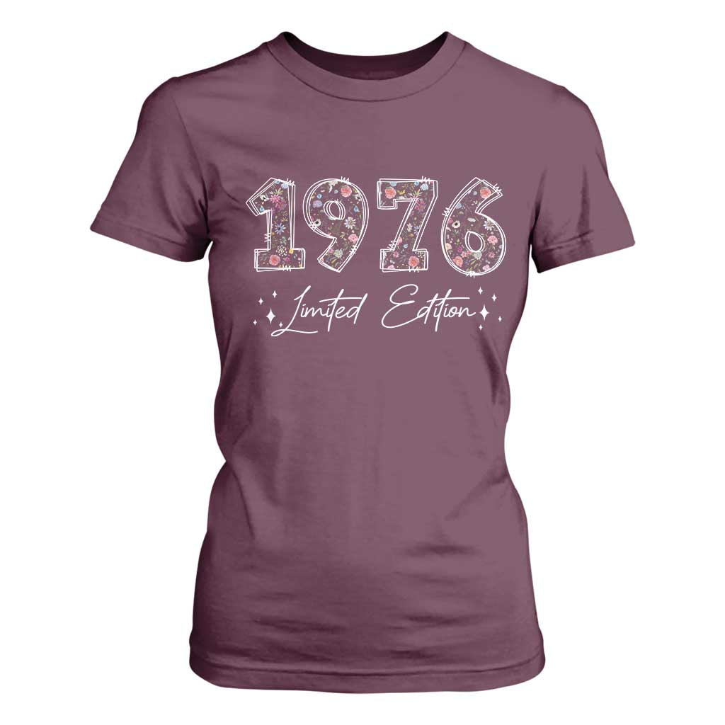 50th Birthday T Shirt For Women Floral 1976 50 Year Old Birthday Gifts For Women TS10 Maroon Print Your Wear