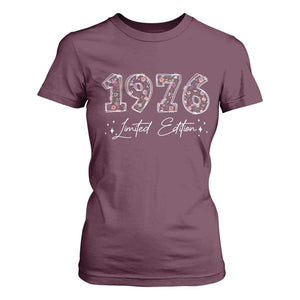 50th Birthday T Shirt For Women Floral 1976 50 Year Old Birthday Gifts For Women TS10 Maroon Print Your Wear