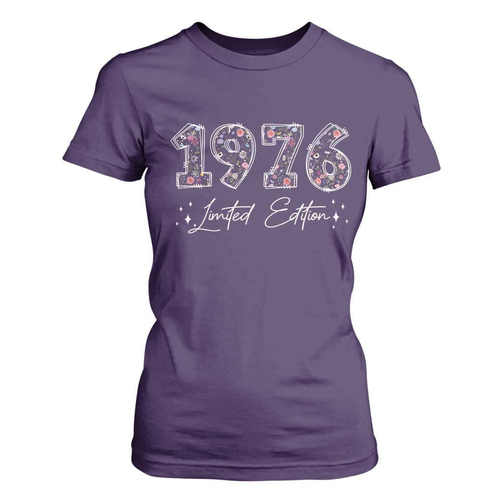 50th Birthday T Shirt For Women Floral 1976 50 Year Old Birthday Gifts For Women TS10 Purple Print Your Wear