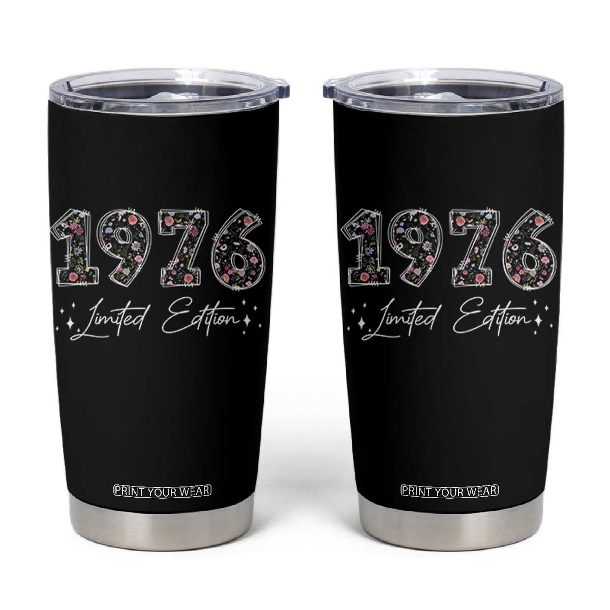 50th Birthday Tumbler Cup Floral 1976 50 Year Old Birthday Gifts For Women TS10 Black Print Your Wear