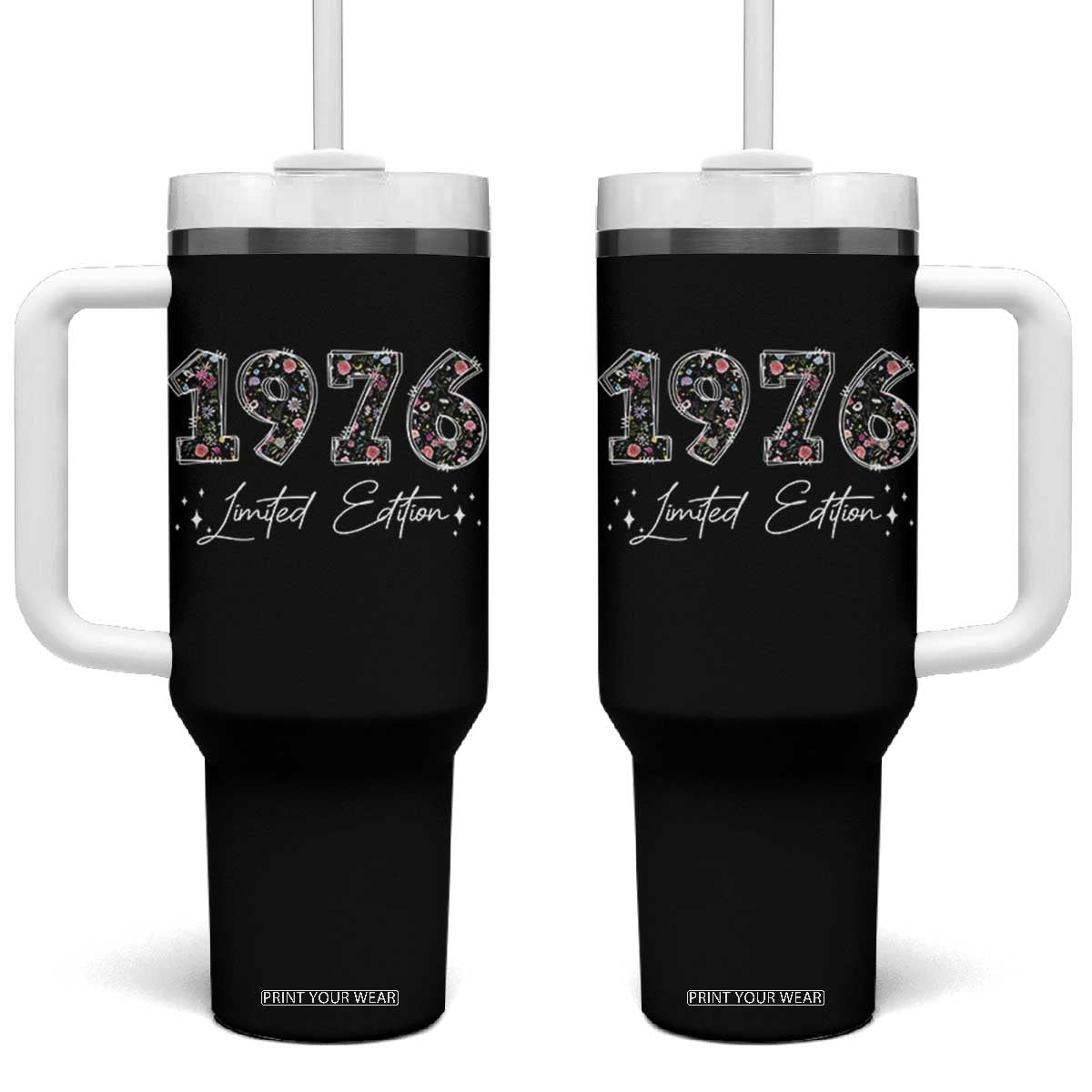 50th Birthday Tumbler With Handle Floral 1976 50 Year Old Birthday Gifts For Women TS10 One Size: 40 oz Black Print Your Wear