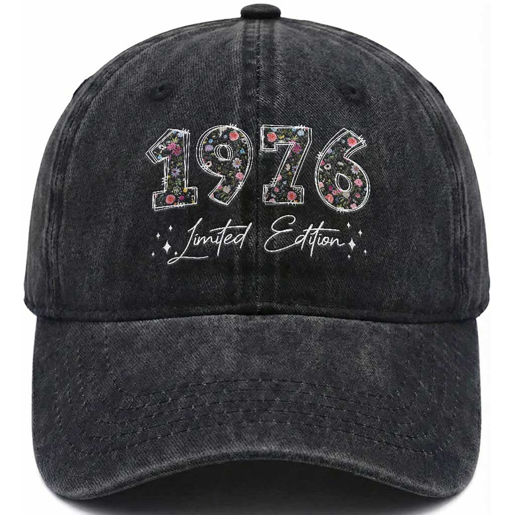 50th Birthday Washed Cotton Baseball Cap Floral 1976 50 Year Old Birthday Gifts For Women TS10 Print Your Wear