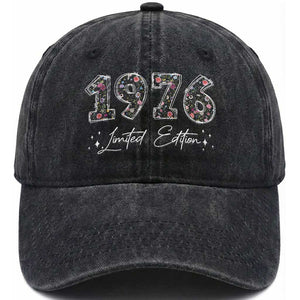 50th Birthday Washed Cotton Baseball Cap Floral 1976 50 Year Old Birthday Gifts For Women TS10 Print Your Wear