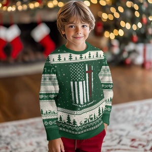 God Bless America Ugly Christmas Sweater America Pride USA US Flag Patriotic 4th of July TS10 Forest Green Beige Print Your Wear