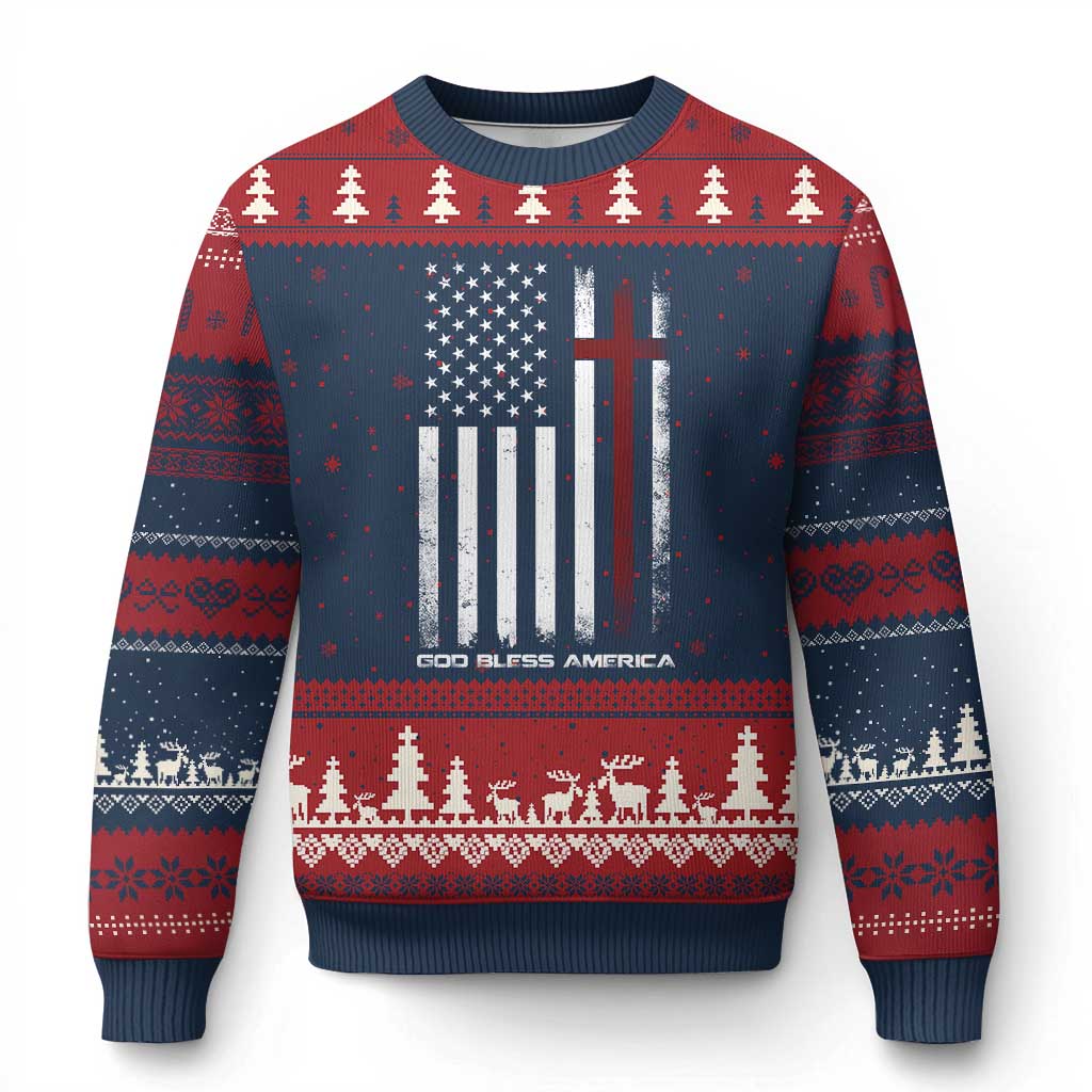God Bless America Ugly Christmas Sweater America Pride USA US Flag Patriotic 4th of July TS10 Navy Red Print Your Wear