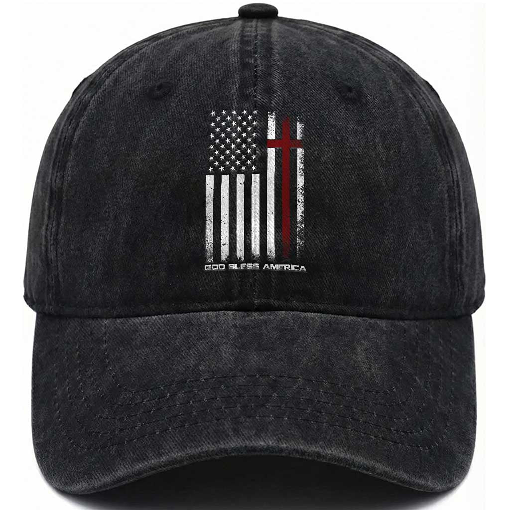 God Bless America Washed Cotton Baseball Cap America Pride USA US Flag Patriotic 4th of July TS10 Washed Cap Universal Fit Black Print Your Wear