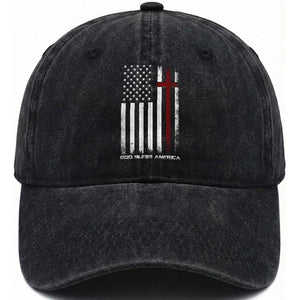 God Bless America Washed Cotton Baseball Cap America Pride USA US Flag Patriotic 4th of July TS10 Washed Cap Universal Fit Black Print Your Wear